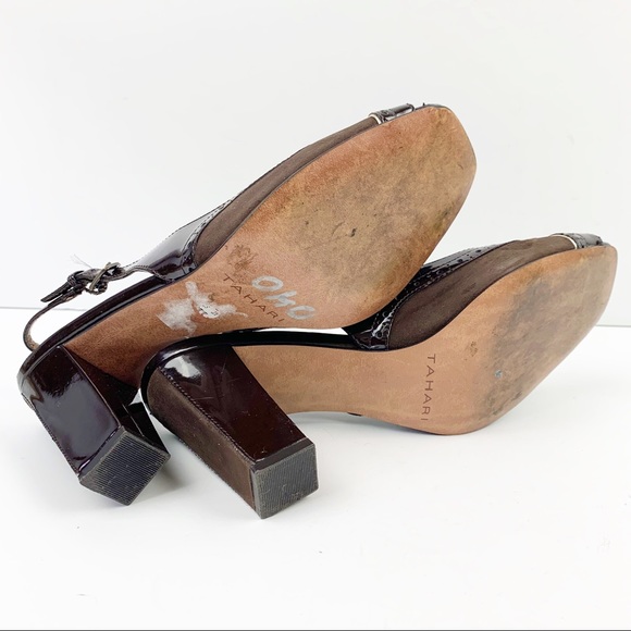 TAHARI Blaze Brown Peep Toe Block Heel Shoes Sandal Pumps Women's Size 8M - Picture 7 of 8